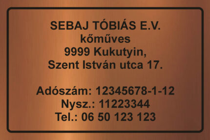 Cégtábla - kompozit lemez alapon - időjárásálló - bronz - 30x20 cm