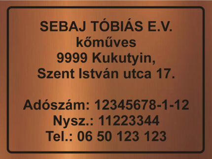 Cégtábla - kompozit lemez alapon - időjárásálló - bronz - 40x30 cm
